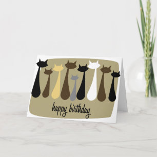 Tarjeta de cumpleaños feliz de gato retro atómico 