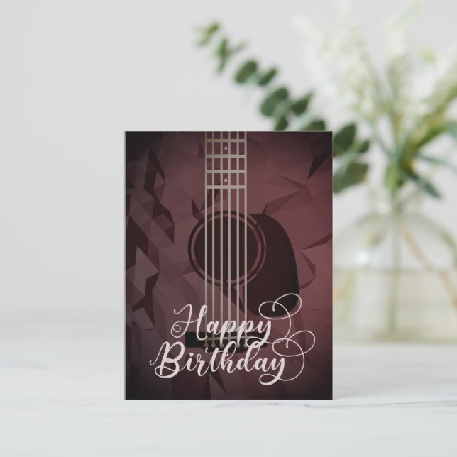 Tarjeta de cumpleaños feliz de guitarra acústica (Anverso de pie)