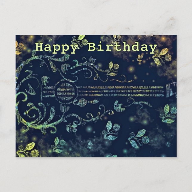 Tarjeta de cumpleaños feliz de guitarra de flores (Anverso)