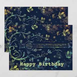 Tarjeta de cumpleaños feliz de guitarra floral