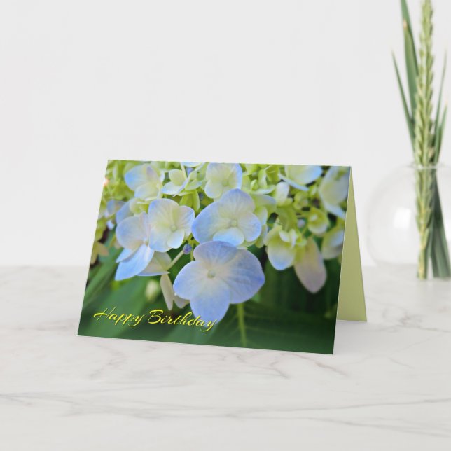 Tarjeta de cumpleaños feliz de hidrangea azul de b (Anverso)