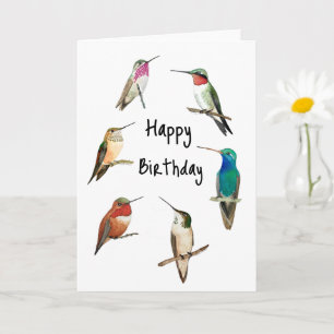 Tarjeta de cumpleaños feliz de Hummingbirds