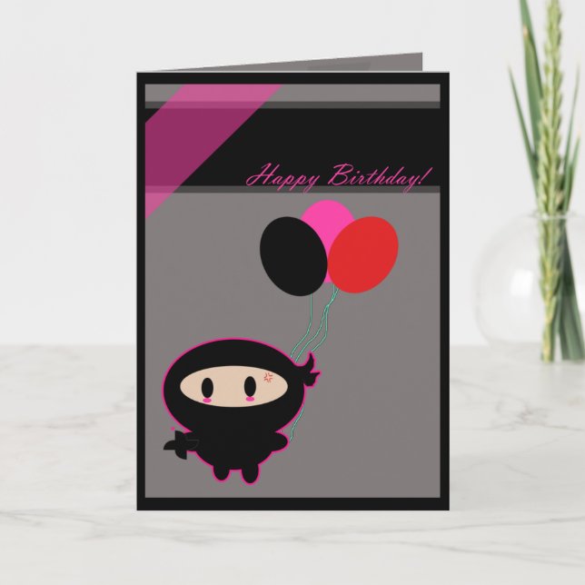 Tarjeta de cumpleaños feliz de Kawaii Ninja (Anverso)