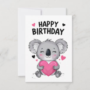 Tarjeta de cumpleaños feliz de Koala con corazón