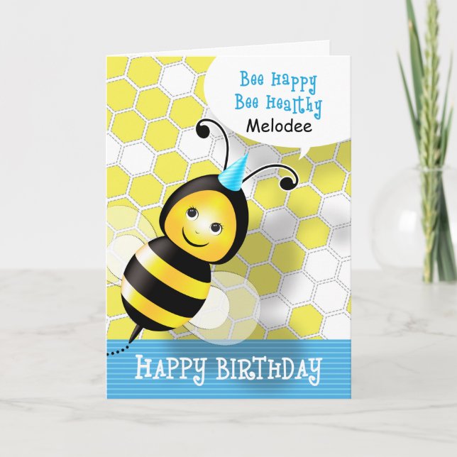 Tarjeta de cumpleaños feliz de la abeja (Anverso)