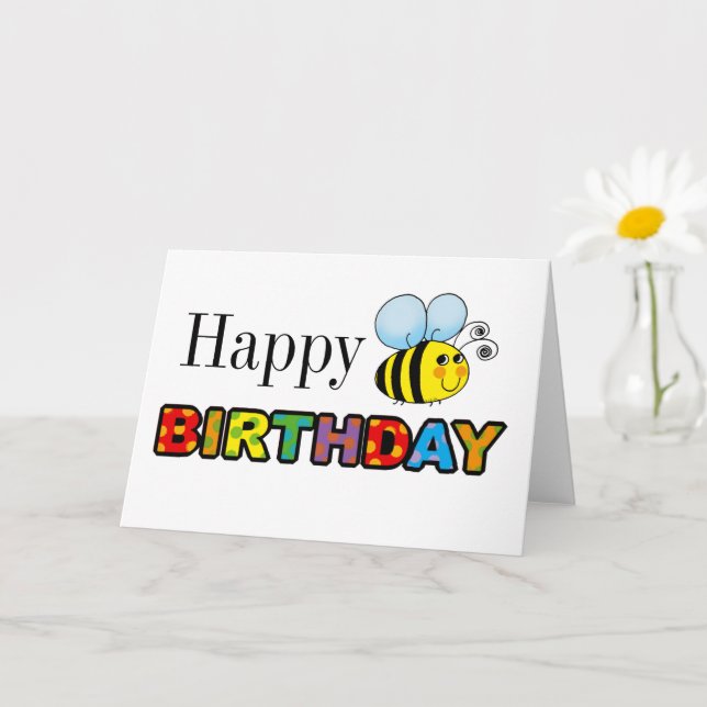 tarjeta de cumpleaños feliz de la abeja linda (Planta pequeña)