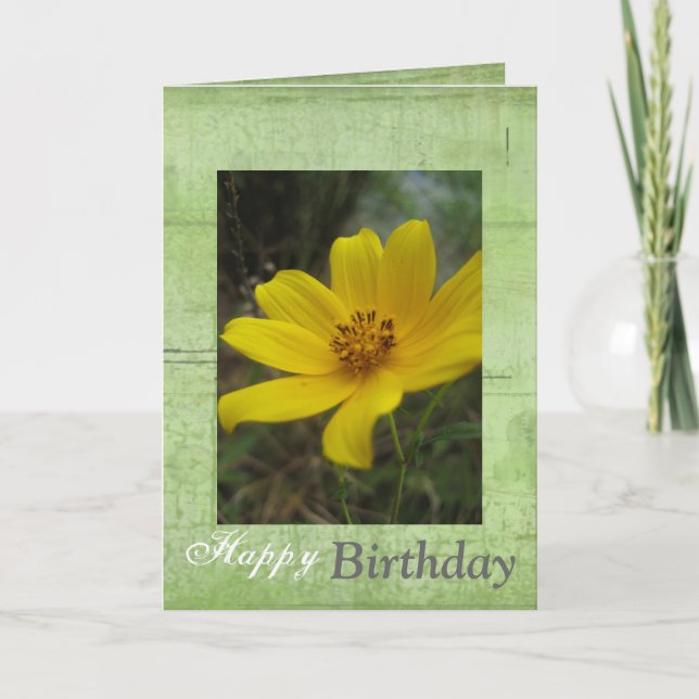 Tarjeta de cumpleaños feliz de la flor amarilla (Anverso)