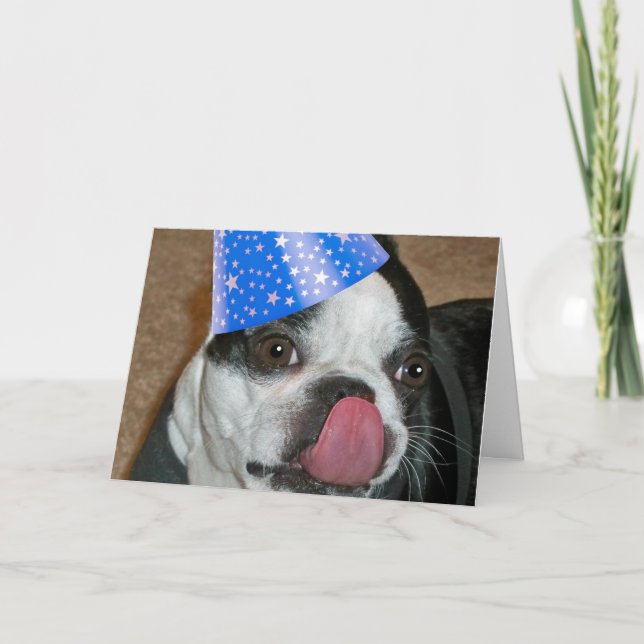 Tarjeta de cumpleaños feliz de la Lengua Terrier d (Anverso)