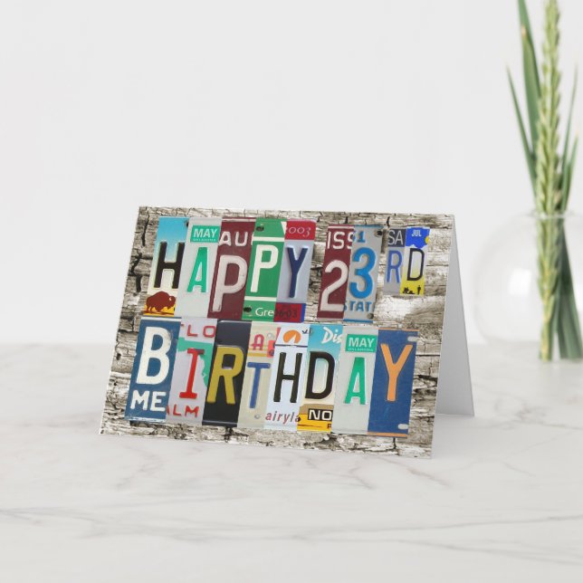 Tarjeta de cumpleaños feliz de las placas 23ro (Anverso)