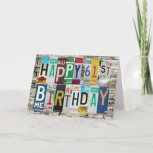 Tarjeta de cumpleaños feliz de las placas 61.a