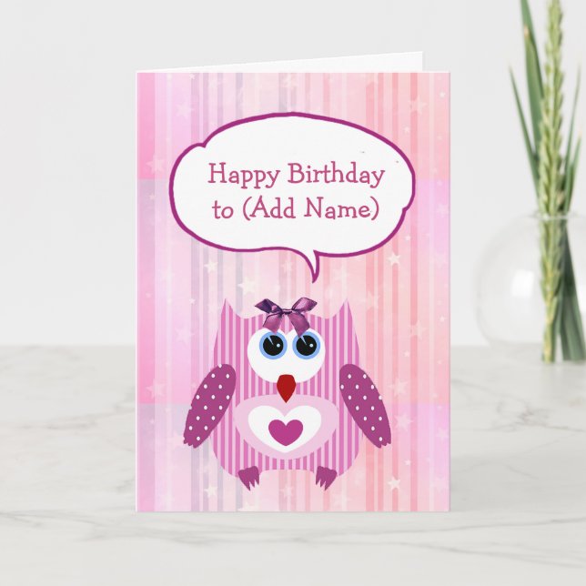 Tarjeta de cumpleaños feliz de Lechuza Rosa person (Anverso)