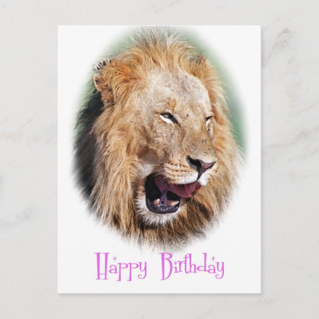 Tarjeta de cumpleaños feliz de león sonriente (Anverso)