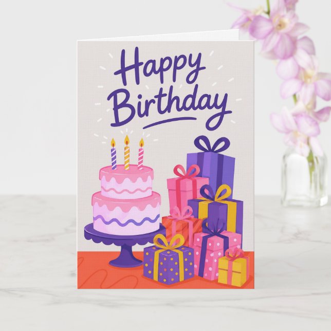 Tarjeta de cumpleaños feliz de lino premium (Orquídea)