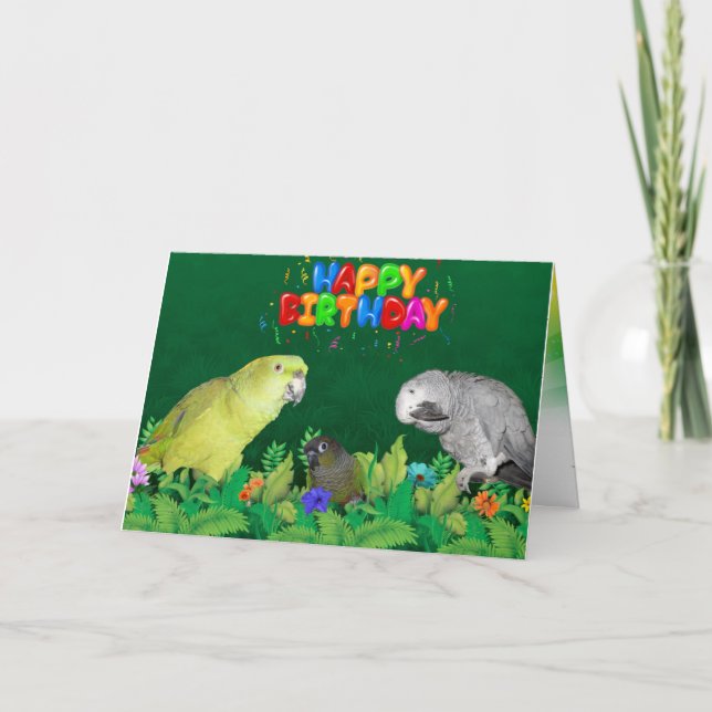 Tarjeta de cumpleaños feliz de loros (Anverso)