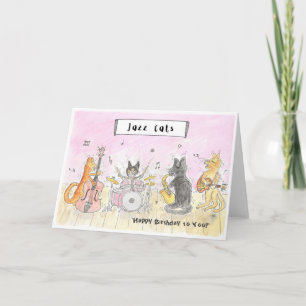Tarjeta de cumpleaños feliz de los gatos de jazz