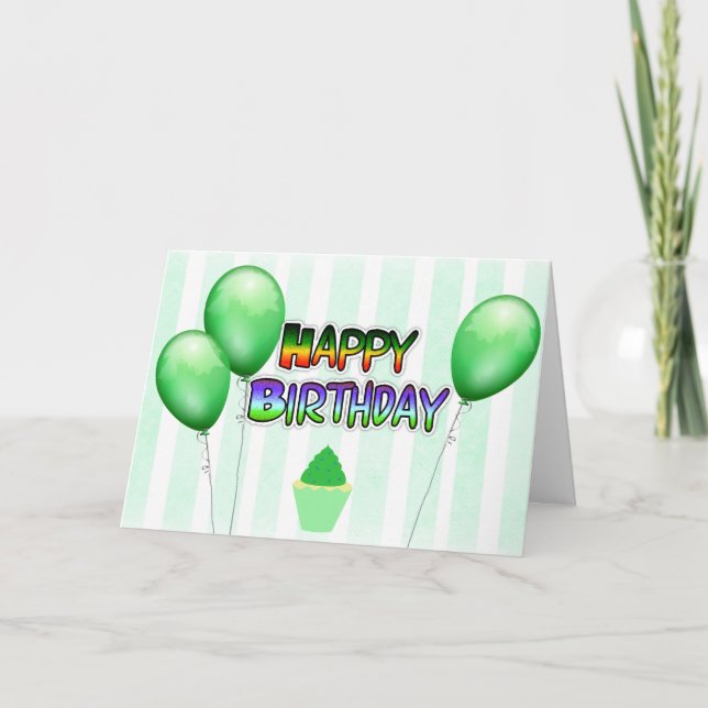 Tarjeta de cumpleaños feliz de los globos verdes (Anverso)