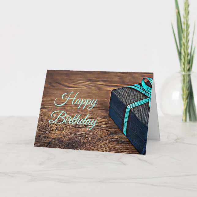 Tarjeta de cumpleaños feliz de madera rústica negr (Anverso)