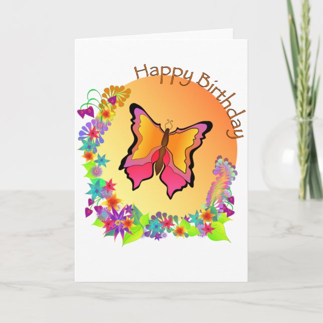Tarjeta de cumpleaños feliz de mariposa (Anverso)
