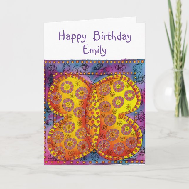 Tarjeta de cumpleaños feliz de mariposa personaliz (Anverso)