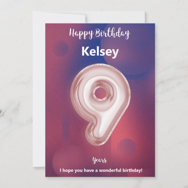 Tarjeta de cumpleaños feliz de nueve años (Anverso)