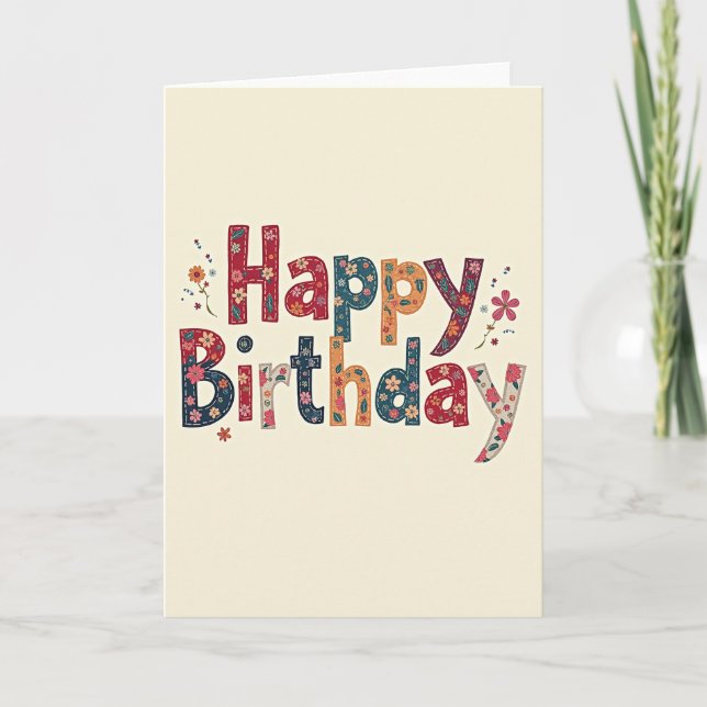 Tarjeta de cumpleaños feliz de patchwork (Anverso)