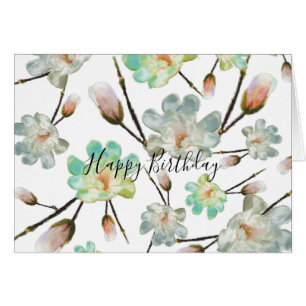 Tarjeta de cumpleaños feliz de patrón de magnolia