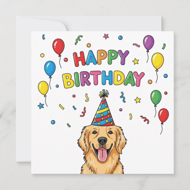 Tarjeta de cumpleaños feliz de perro de Golden Ret (Anverso)