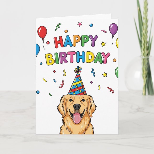 Tarjeta de cumpleaños feliz de perro de Golden Ret (Anverso)