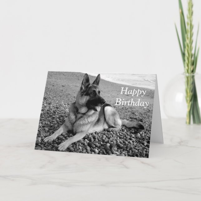 Tarjeta de cumpleaños feliz de perro pastor alemán (Anverso)