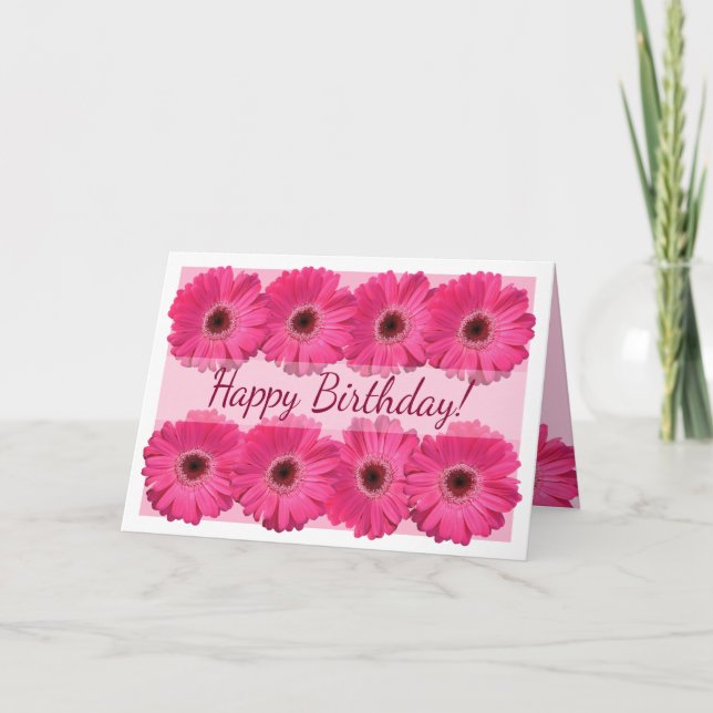 Tarjeta de cumpleaños feliz de Pink Gerber Daisy (Anverso)