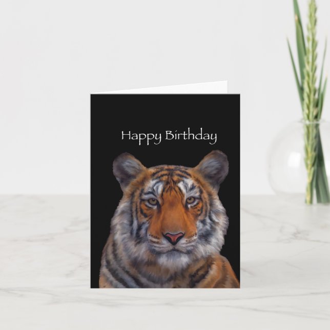 Tarjeta de cumpleaños feliz de pintura de tigres (Anverso)