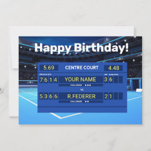 Tarjeta de cumpleaños feliz de pista dura de tenis