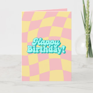 Tarjeta de cumpleaños feliz de retro Wavy Checkere