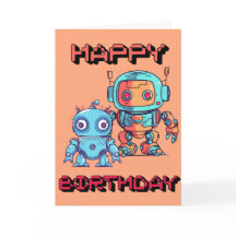 Tarjeta de cumpleaños feliz de robot lindo para ni