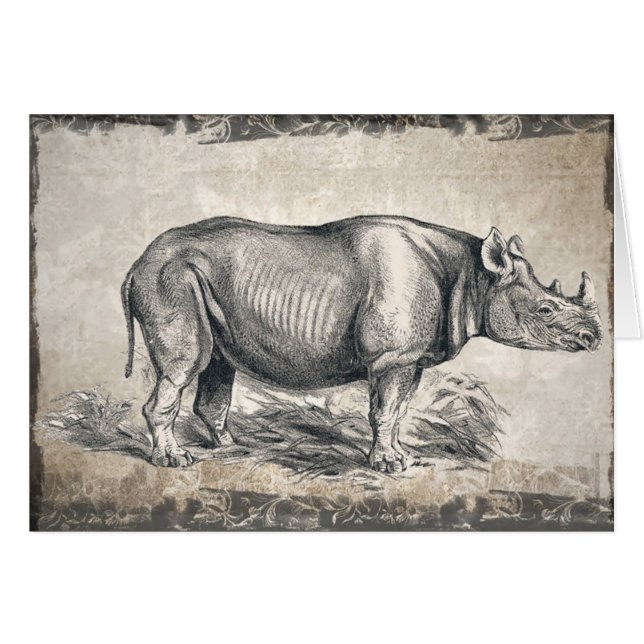 Tarjeta de cumpleaños feliz de Sepia Rhino ilustra (Anverso (Horizontal))