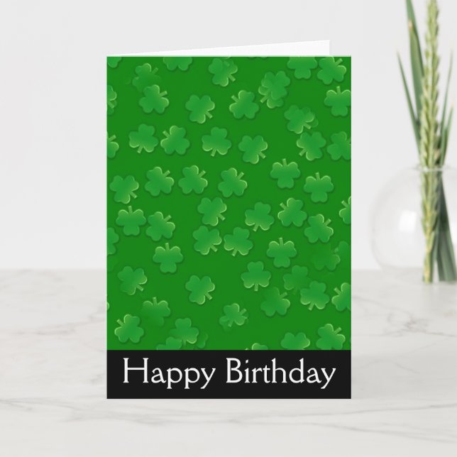 Tarjeta de cumpleaños feliz de Shamrock March Iris (Anverso)