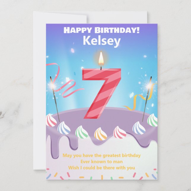 Tarjeta de cumpleaños feliz de siete años personal (Anverso)