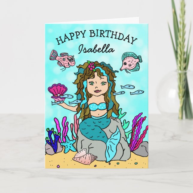 Tarjeta de cumpleaños feliz de sirena turquesa bon (Anverso)