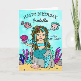 Tarjeta de cumpleaños feliz de sirena turquesa bon