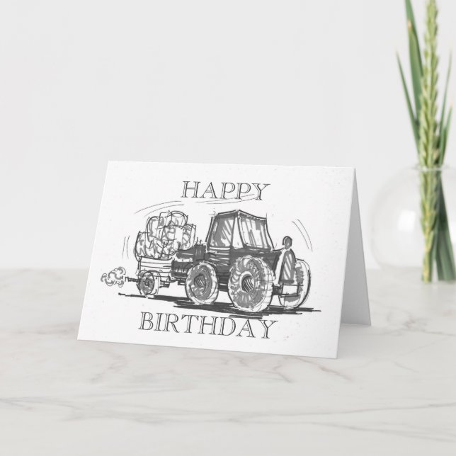 Tarjeta de cumpleaños feliz de Tractor (Anverso)