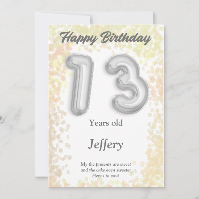 Tarjeta de cumpleaños feliz de trece años (Anverso)