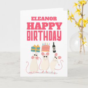 Tarjeta de cumpleaños feliz de tres ratones de adu