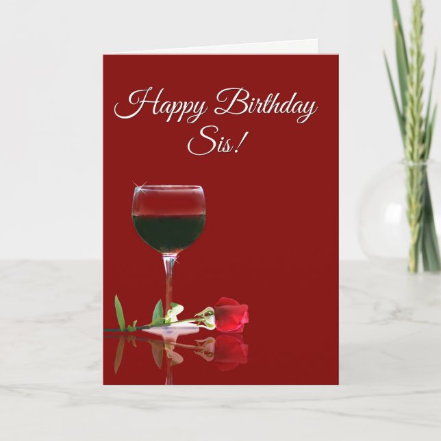 Tarjeta de cumpleaños feliz de vino a hermana (Anverso)