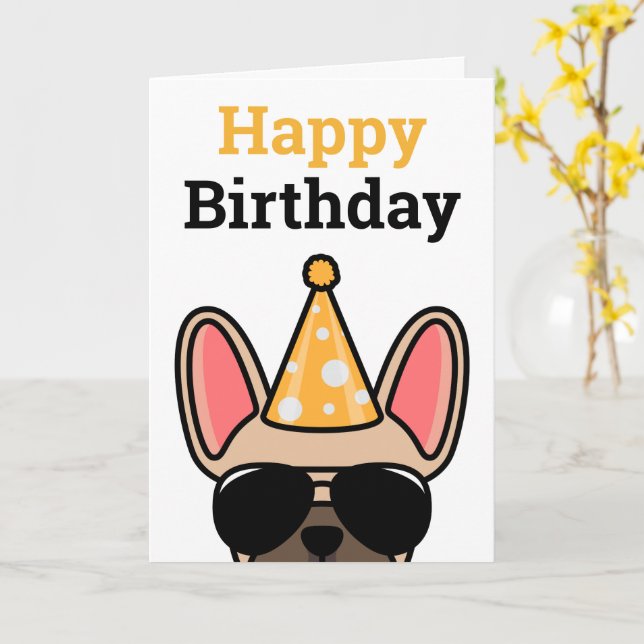 Tarjeta de cumpleaños feliz del Bulldog francés Fa (flor amarilla)