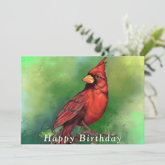 Tarjeta de cumpleaños feliz del cardenal rojo del 