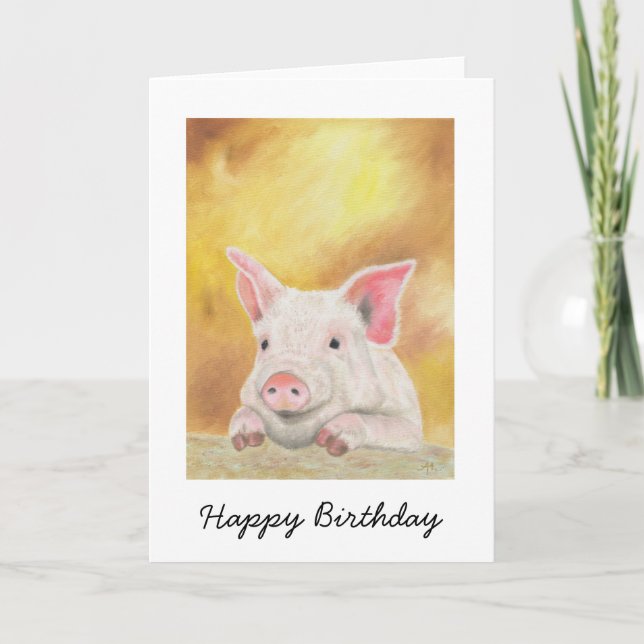 Tarjeta de cumpleaños feliz del cochinillo (Anverso)