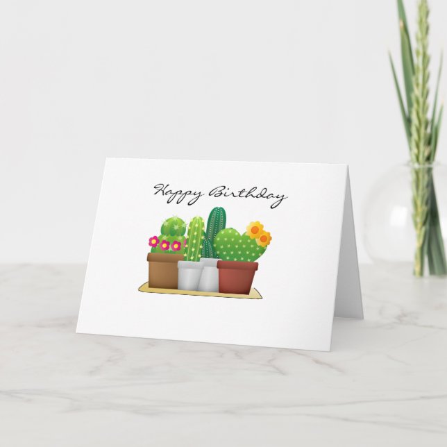 Tarjeta de cumpleaños feliz del jardín de cactus / (Anverso)