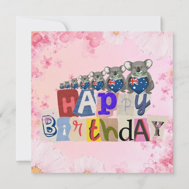 Tarjeta de cumpleaños feliz del koala australiano (Anverso)