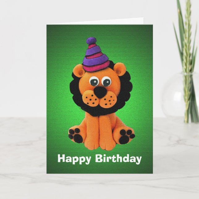 Tarjeta de cumpleaños feliz del león (Anverso)