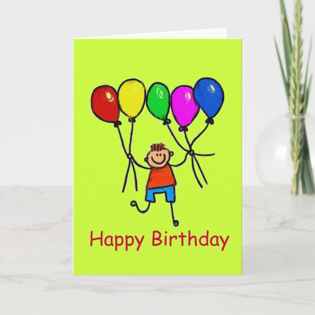 Tarjeta de cumpleaños feliz del muchacho del globo (Anverso)